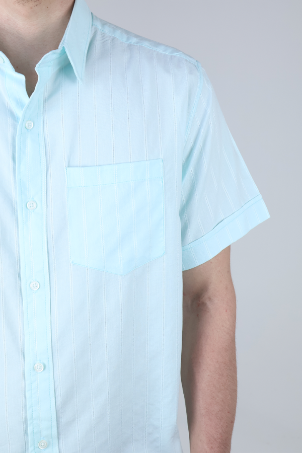 Camisa Casual Hombre Estilo Moderno Verde Agua Corte Regular Con Bolsa